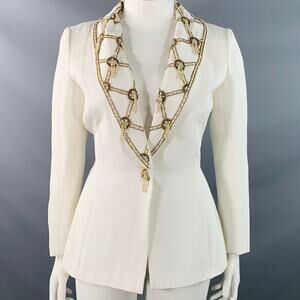 VICTORIA ROYAL Size 12 Cream Polyester Beaded Shawl Collar Jacket Blazer